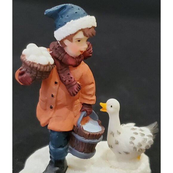 Santas Workbench BOY WITH EGGS & DUCK goose Christmas Village figure OWell 2.25" - Picture 5 of 7